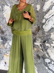 Elegant Chiffon Wide-Leg Pants Two-Piece Set(BUY 2 FREE SHIPPING)