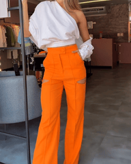 One-shoulder Hollow Irregular Top Hollow Pants Two-piece Suit